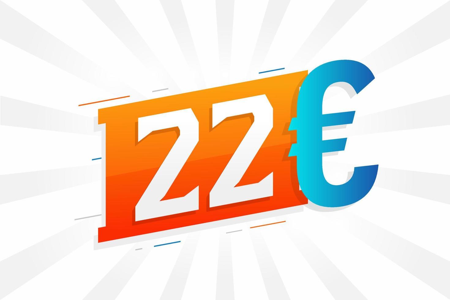 22 euro valuta vector tekst symbool. 22 euro Europese unie geld voorraad vector