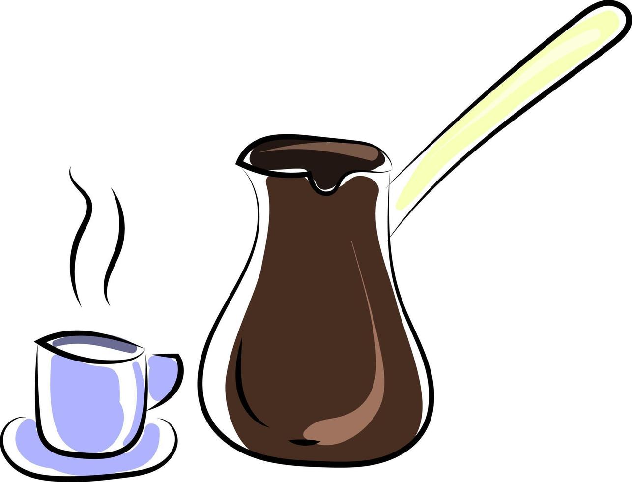 koffie maker en koffie, illustratie, vector Aan wit achtergrond.