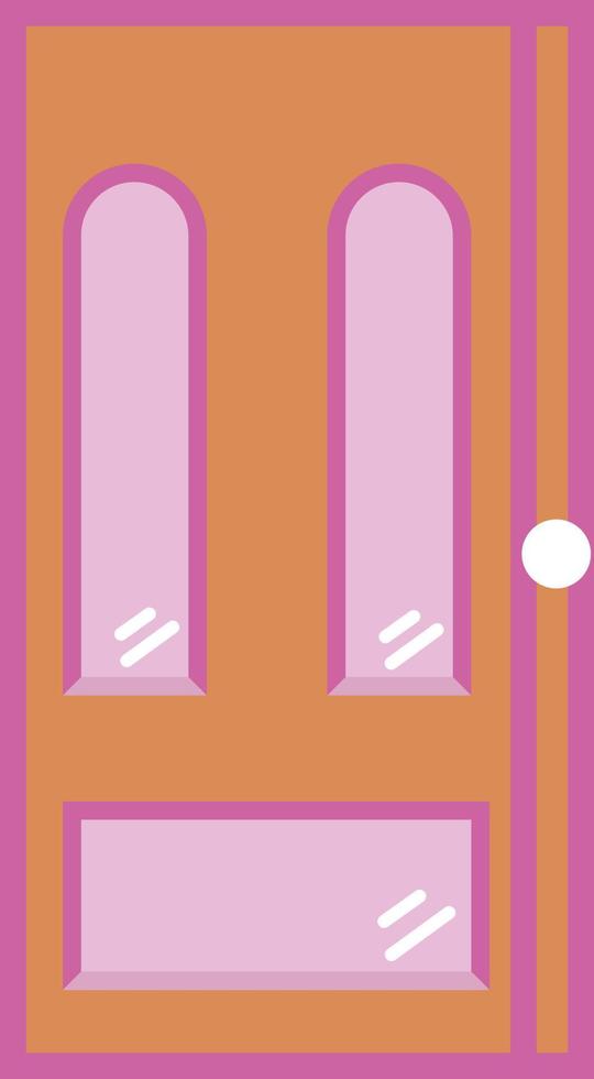bruin deur met roze glas, illustratie, vector, Aan een wit achtergrond. vector