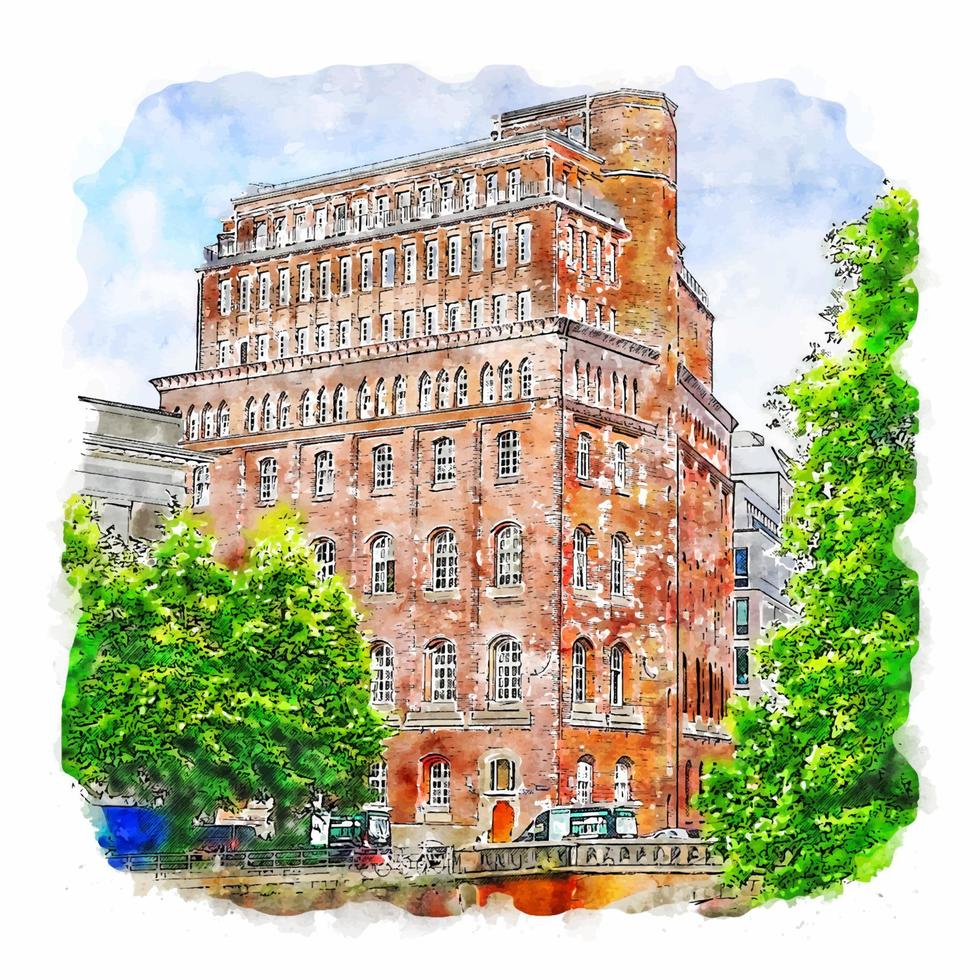 architectuur Hamburg waterverf schetsen hand- getrokken illustratie vector