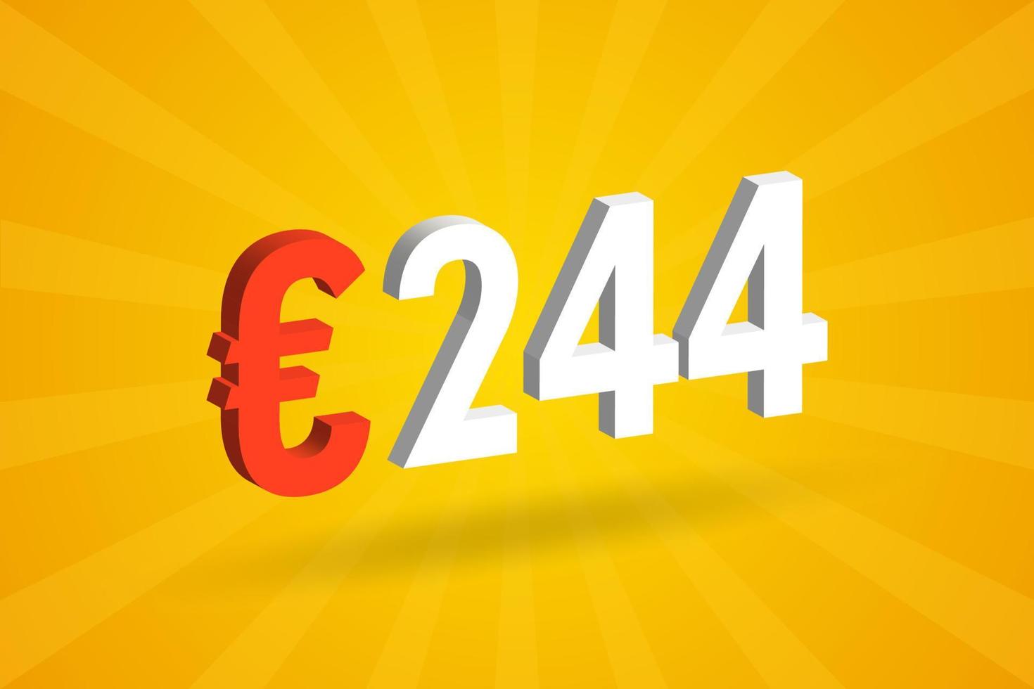 244 euro valuta 3d vector tekst symbool. 3d 244 euro Europese unie geld voorraad vector