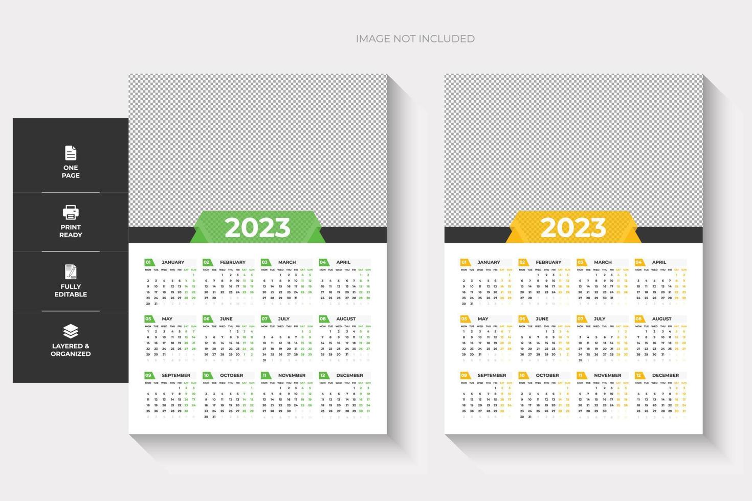 2023 een bladzijde muur kalender, twee kleurrijk en, creatief ontwerp vector