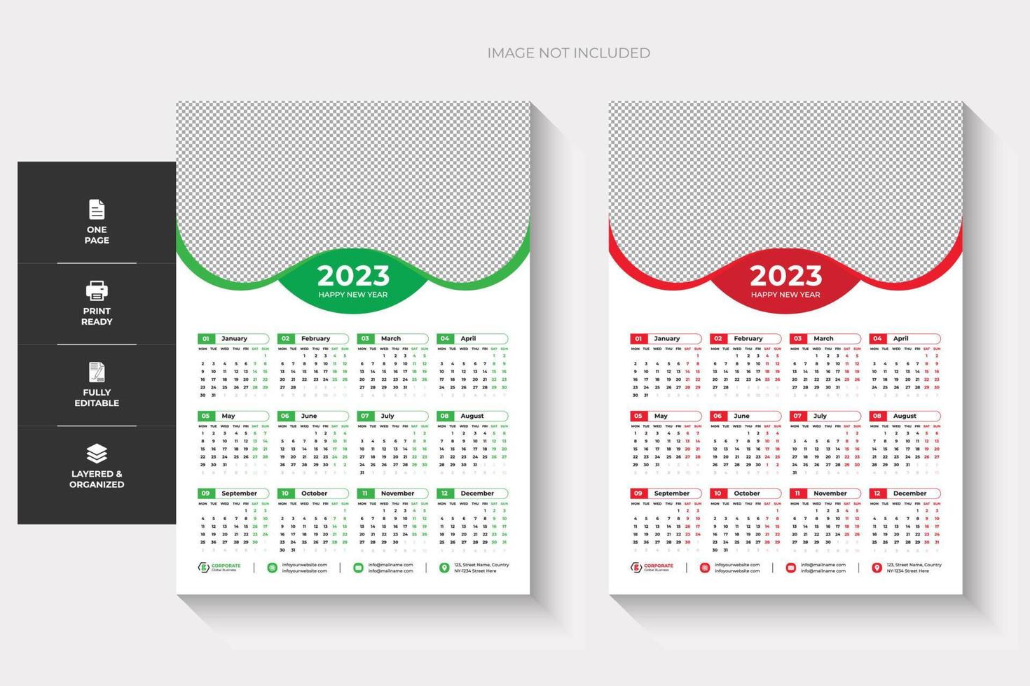 2023 een bladzijde muur kalender, twee kleurrijk en, creatief ontwerp vector
