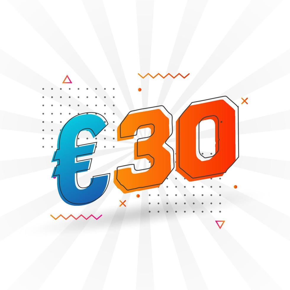 30 euro valuta vector tekst symbool. 30 euro Europese unie geld voorraad vector