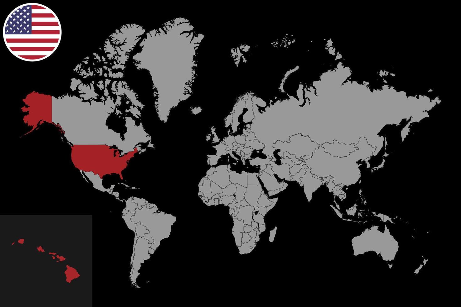 pin kaart met usa vlag op wereld map.vector afbeelding. vector