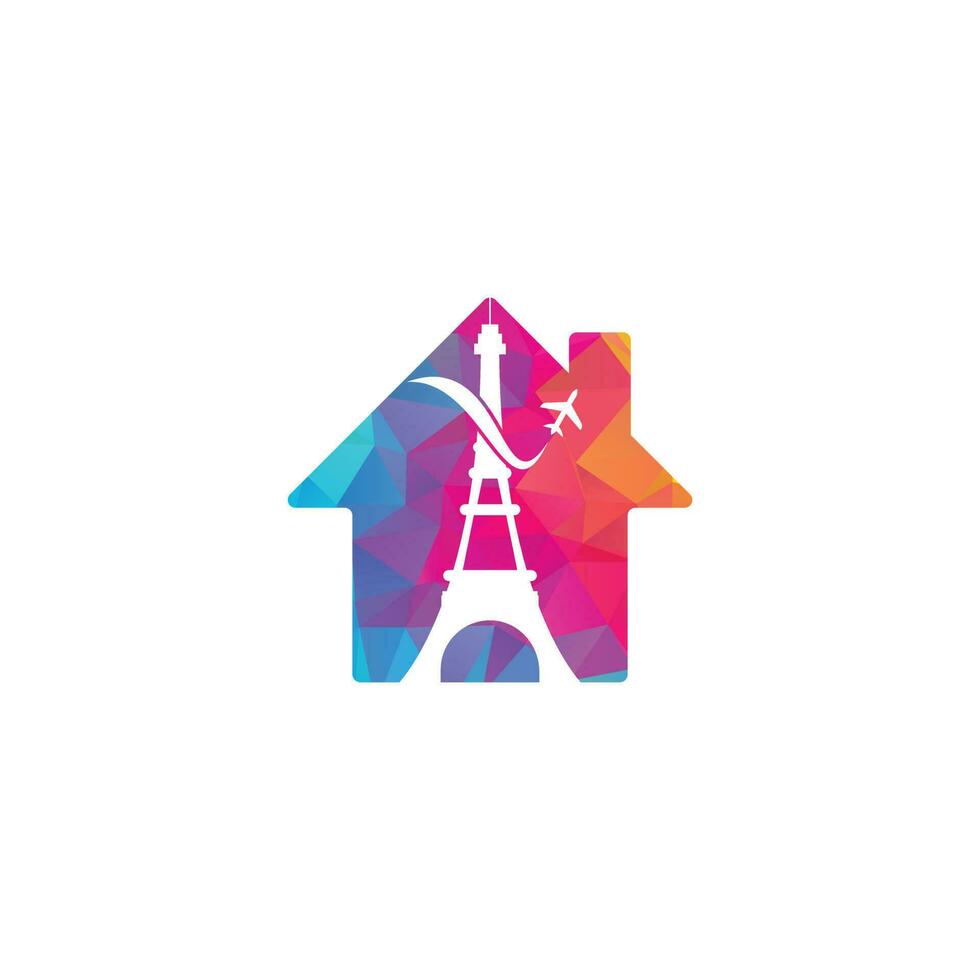 Frankrijk reizen huis vorm concept logo ontwerp. Parijs eiffel toren met vlak voor reizen logo ontwerp vector