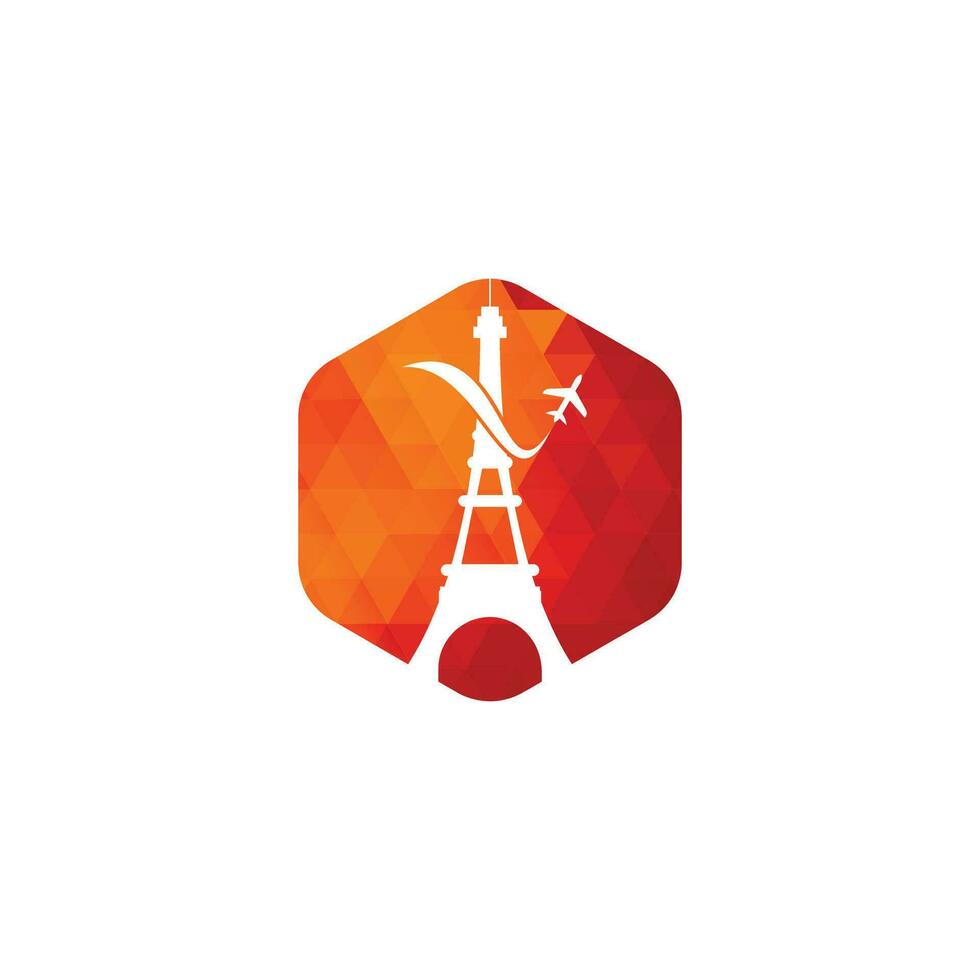 Frankrijk reizen logo. Parijs eiffel toren met vlak voor reizen logo ontwerp vector