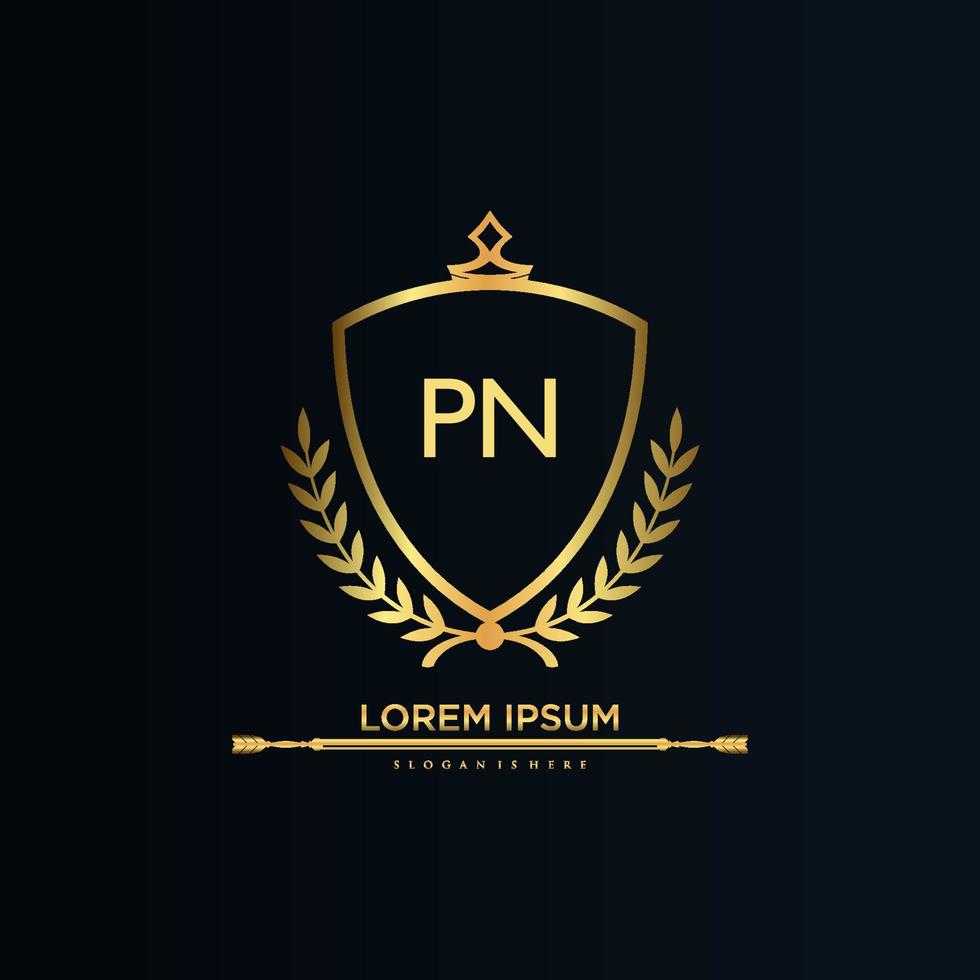 pn brief eerste met Koninklijk sjabloon.elegant met kroon logo vector, creatief belettering logo vector illustratie.