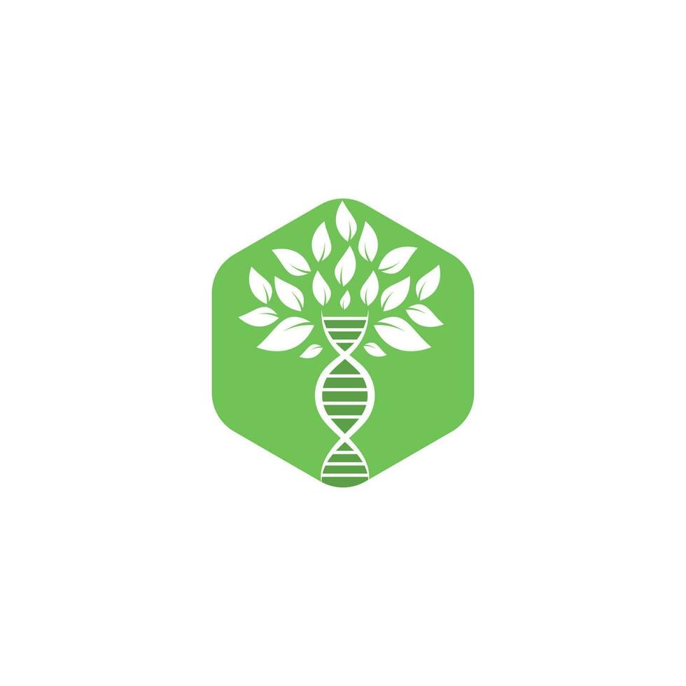 dna boom vector logo ontwerp. dna genetisch icoon. dna met groen bladeren vector logo ontwerp.