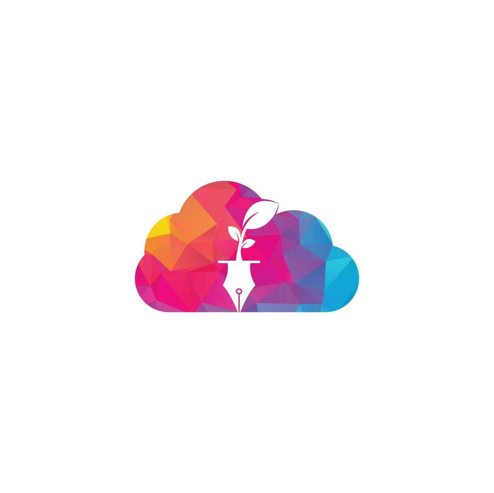 blad en pen wolk vorm concept logo ontwerp. onderwijs en auteur gemeenschap logo. vector