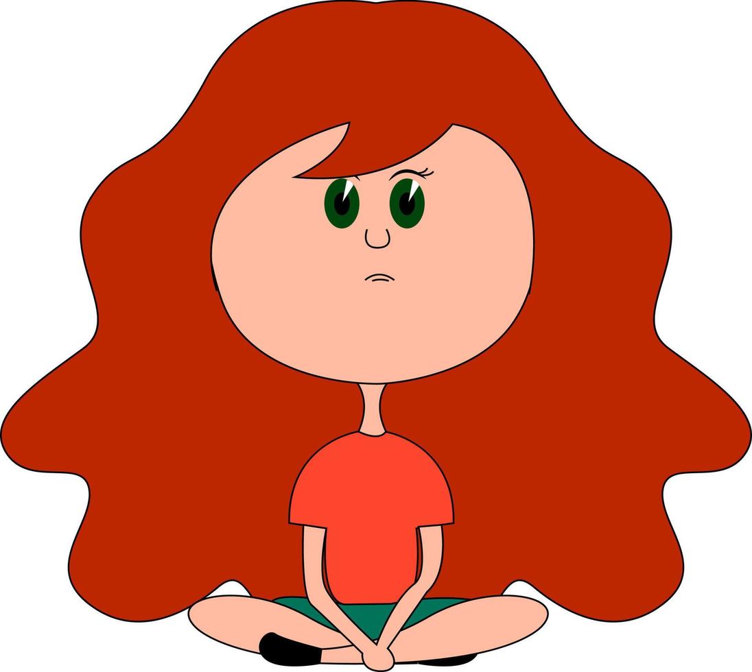 meisje met lang rood haar, illustratie, vector Aan wit achtergrond.