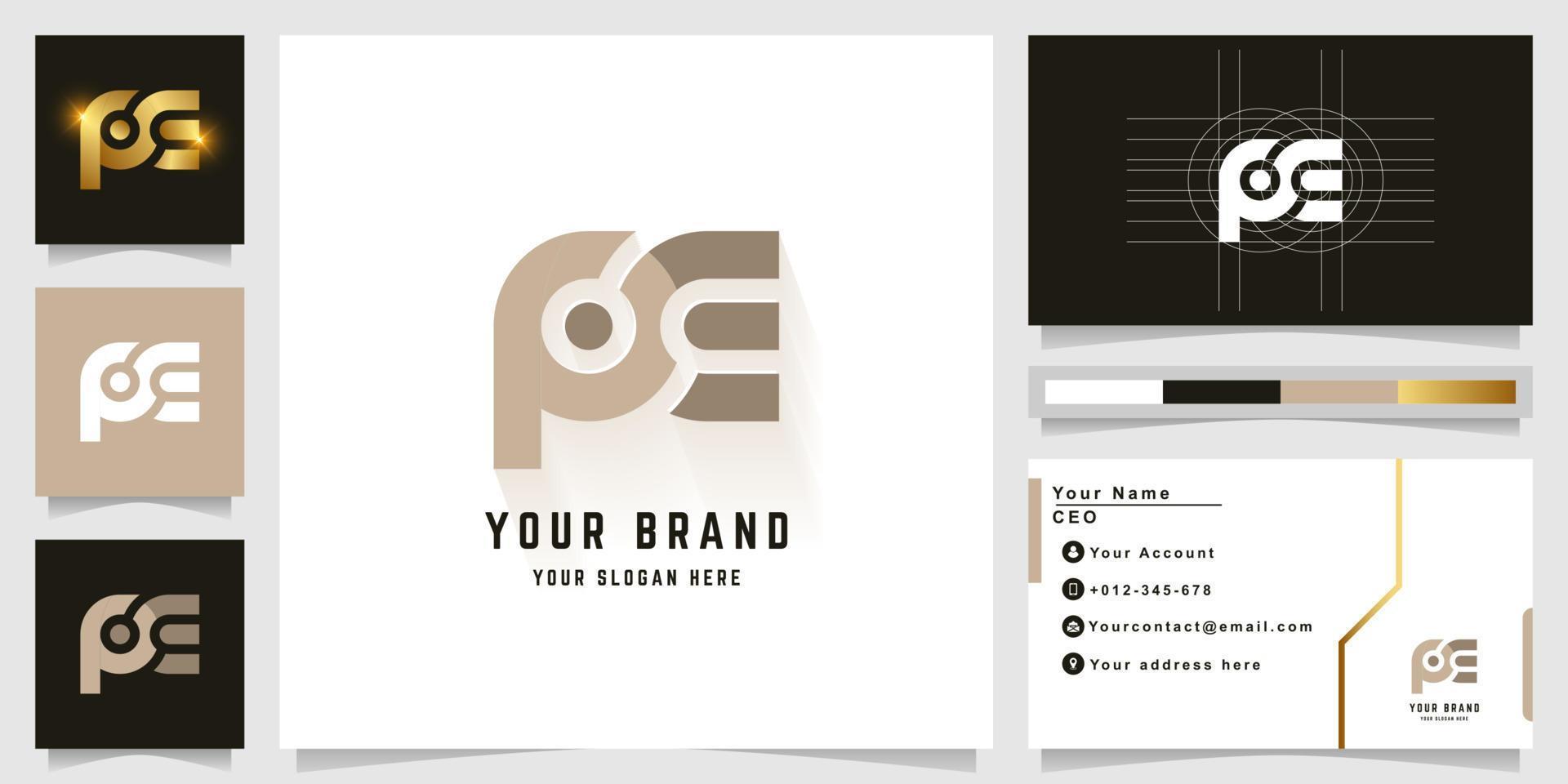 brief pe of poe monogram logo met bedrijf kaart ontwerp vector