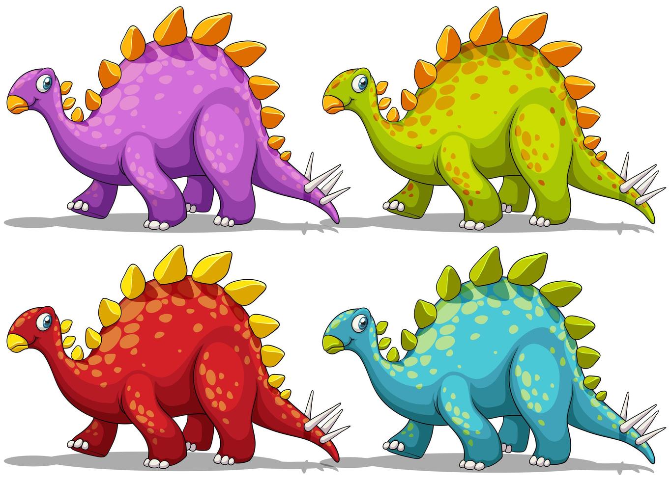 dinosaurus in vier verschillende kleuren vector