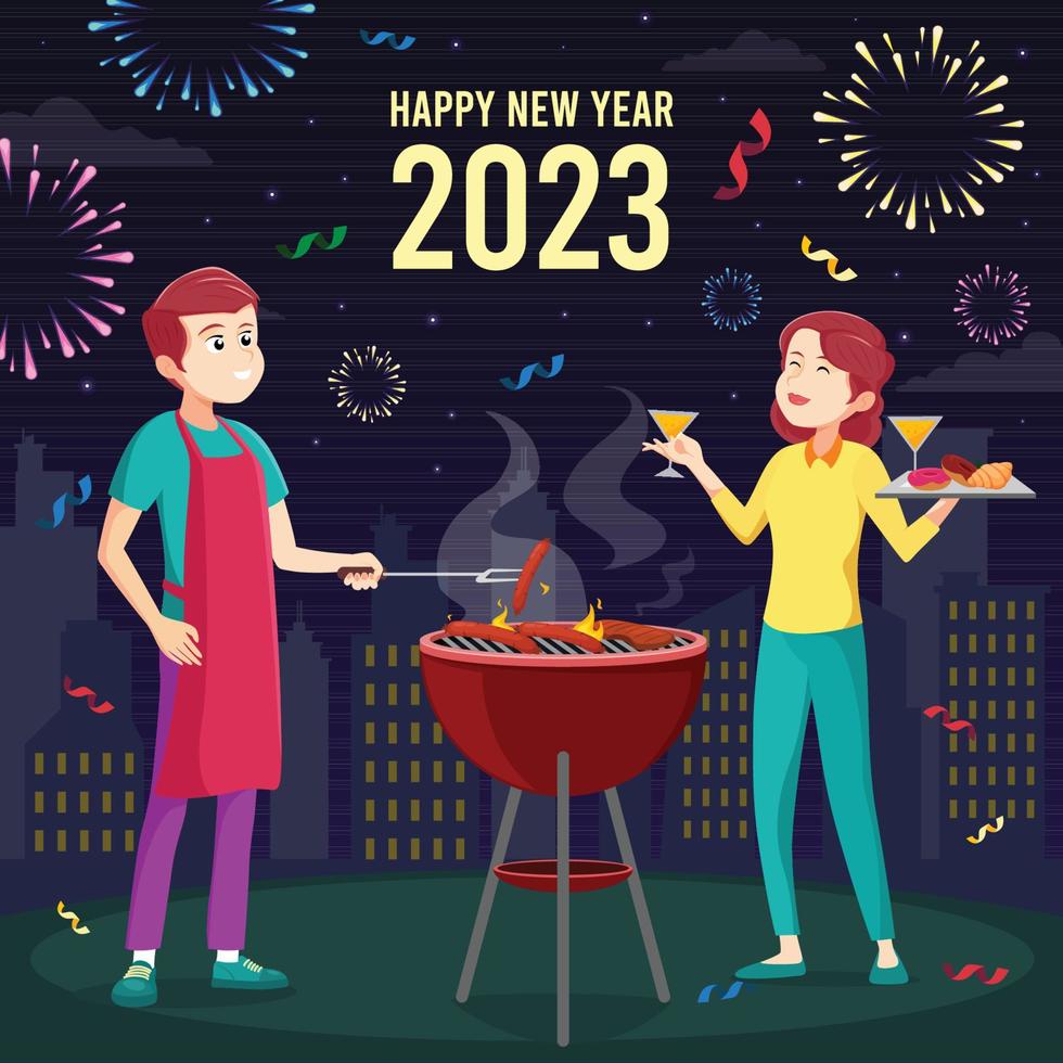 barbecue partij nieuw jaar concept vector
