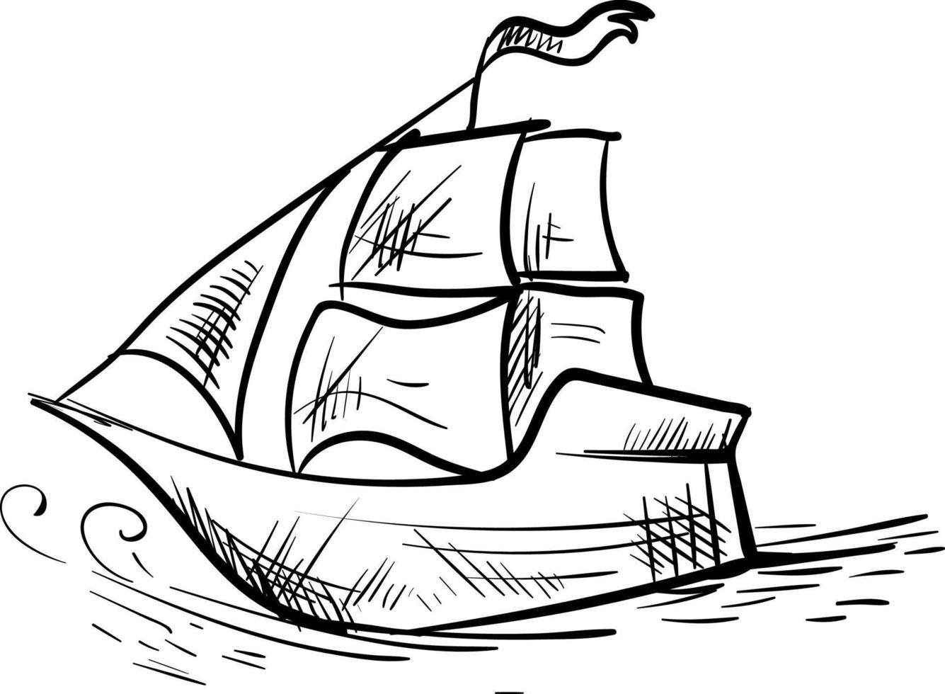 schip tekening, illustratie, vector Aan wit achtergrond.