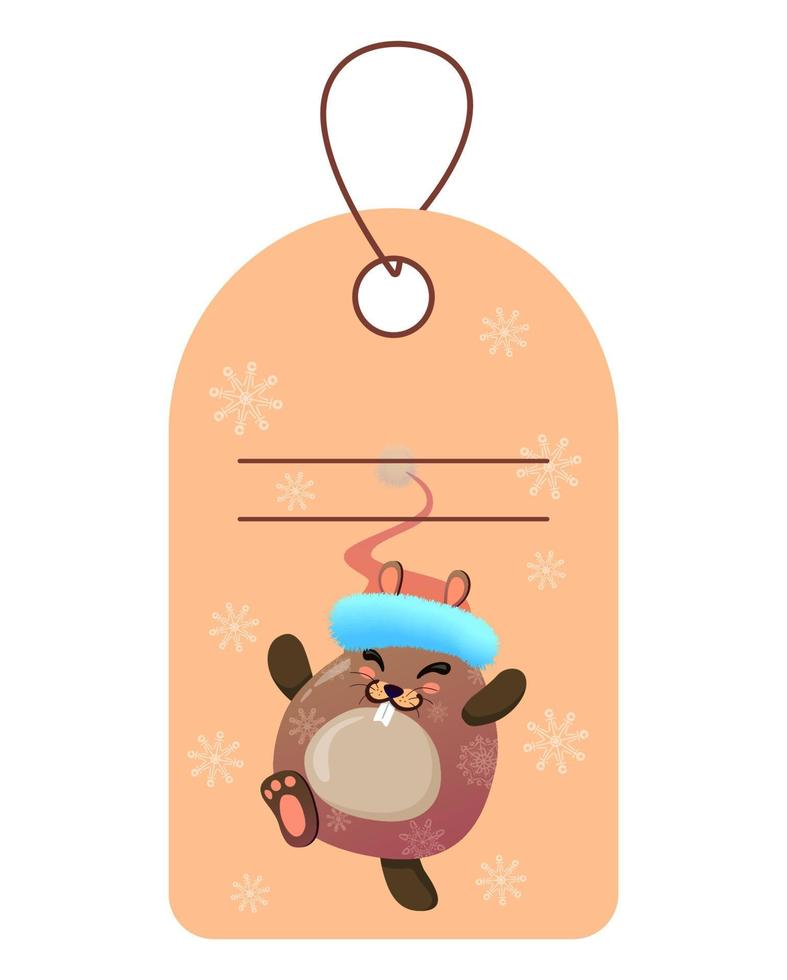 Kerstmis geschenk label. kawaii hamster met rood santas hoed. vector geïsoleerd Aan wit achtergrond.