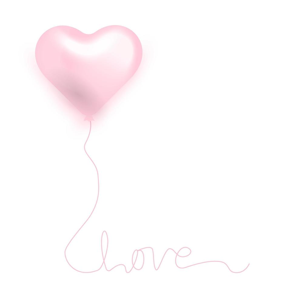 ballon net zo een roze hart. tekst van liefde. vector realistisch 3d voorwerp. gelukkig valentijnsdag dag, Dames dag vakantie, dating uitnodiging, bruiloft of huwelijk groet kaart ontwerp. vector romantisch vliegend ballon