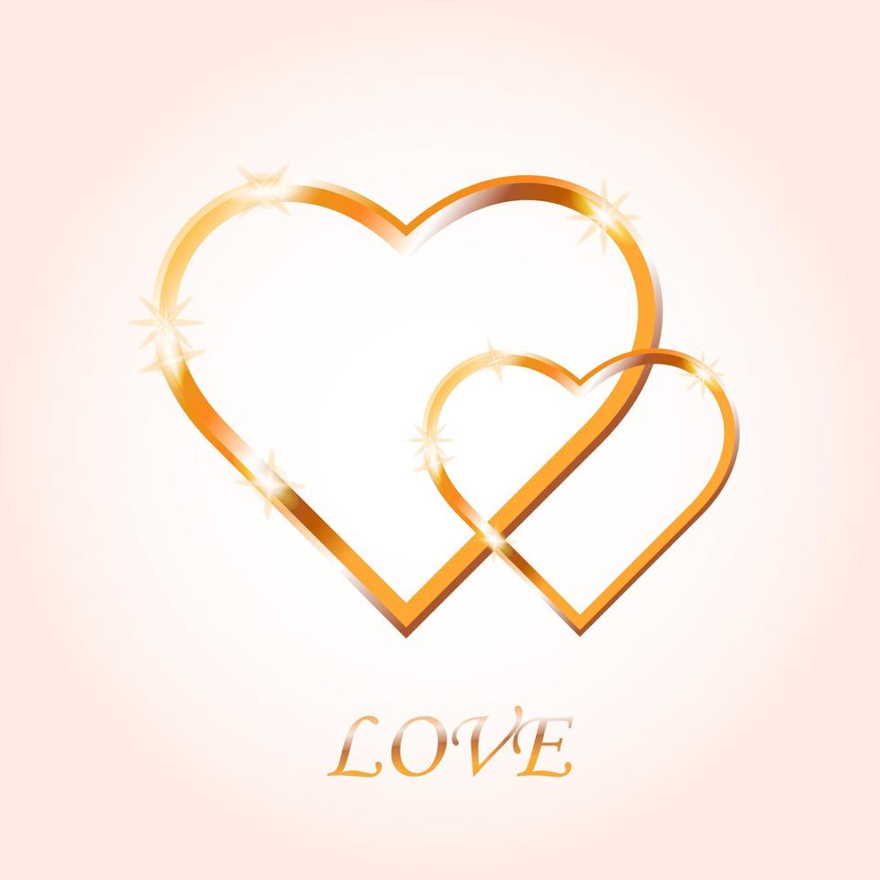 gouden twee harten geïsoleerd Aan wit achtergrond vector. liefde en huwelijk symbool. vlak stijl grafisch voor poster, banier, kaart, ansichtkaart en web ontwerp.vector illustratie vector