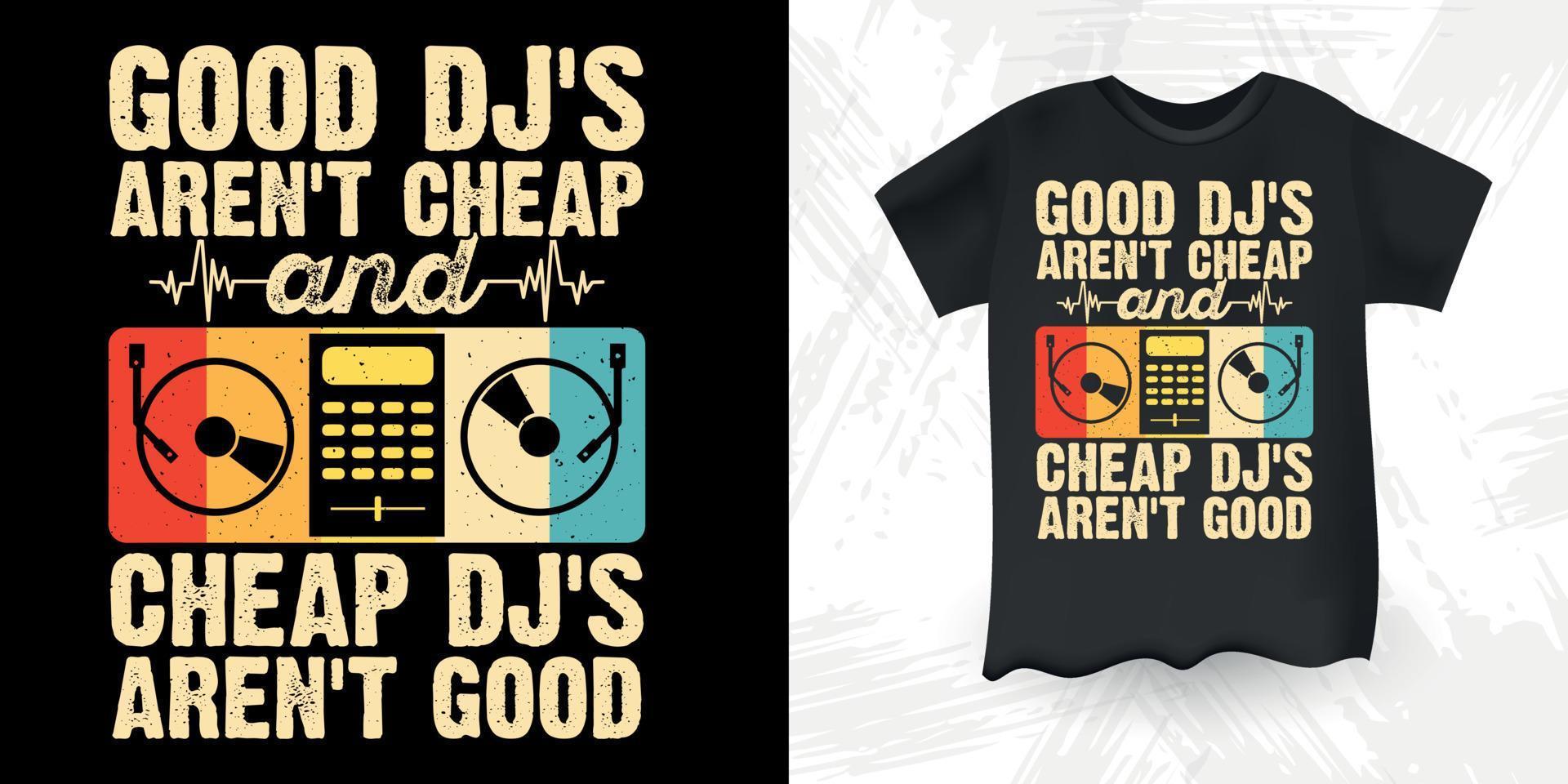 grappig dj muziek- minnaar retro wijnoogst muziek- dj t-shirt ontwerp vector