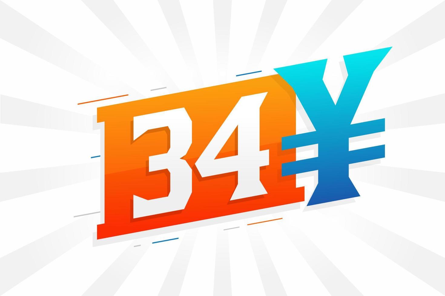 34 yuan Chinese valuta vector tekst symbool. 34 yen Japans valuta geld voorraad vector