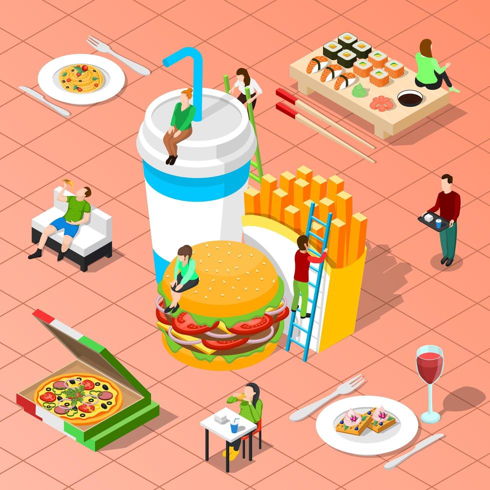 isometrische fastfood-samenstelling vector