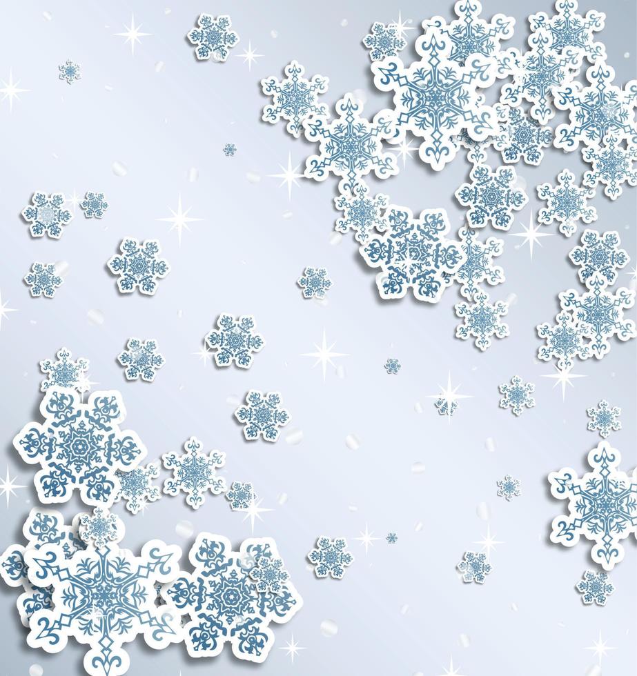 Kerstmis groet kaart met type ontwerp en decoraties Aan de besneeuwd blauw achtergrond. vector illustratie.