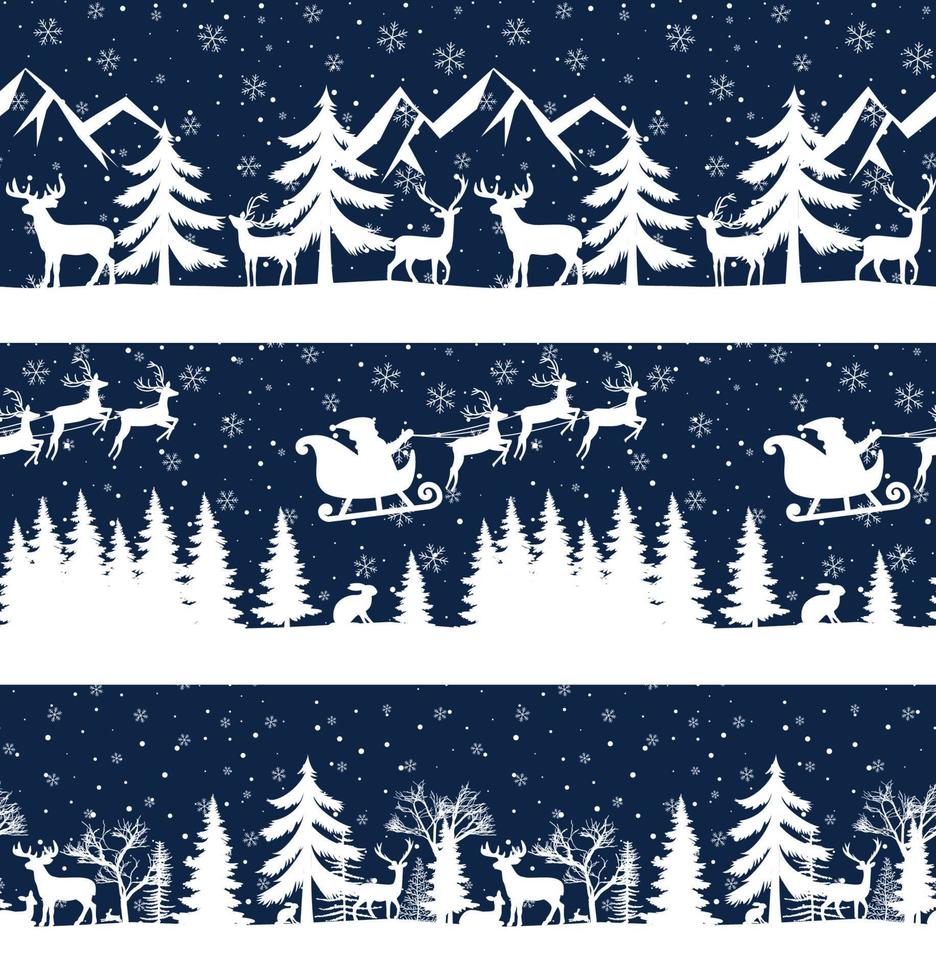 Kerstmis naadloos patroon. sneeuw winter landschap met hert. vrolijk Kerstmis groet kaart. vector