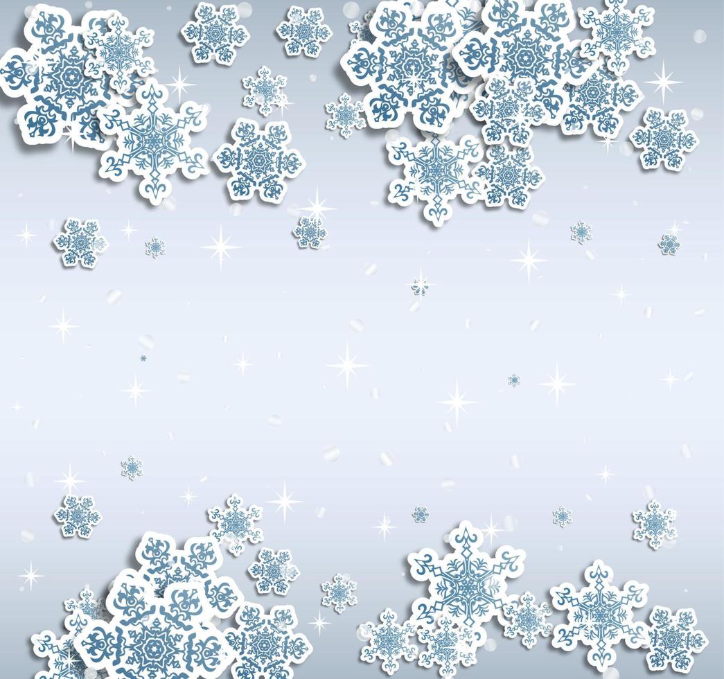 Kerstmis groet kaart met type ontwerp en decoraties Aan de besneeuwd blauw achtergrond. vector illustratie.