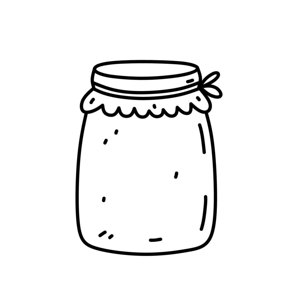 schattig glas pot voor jam geïsoleerd Aan wit achtergrond. vector hand getekend illustratie in tekening stijl. perfect voor decoraties, logo, divers ontwerpen.