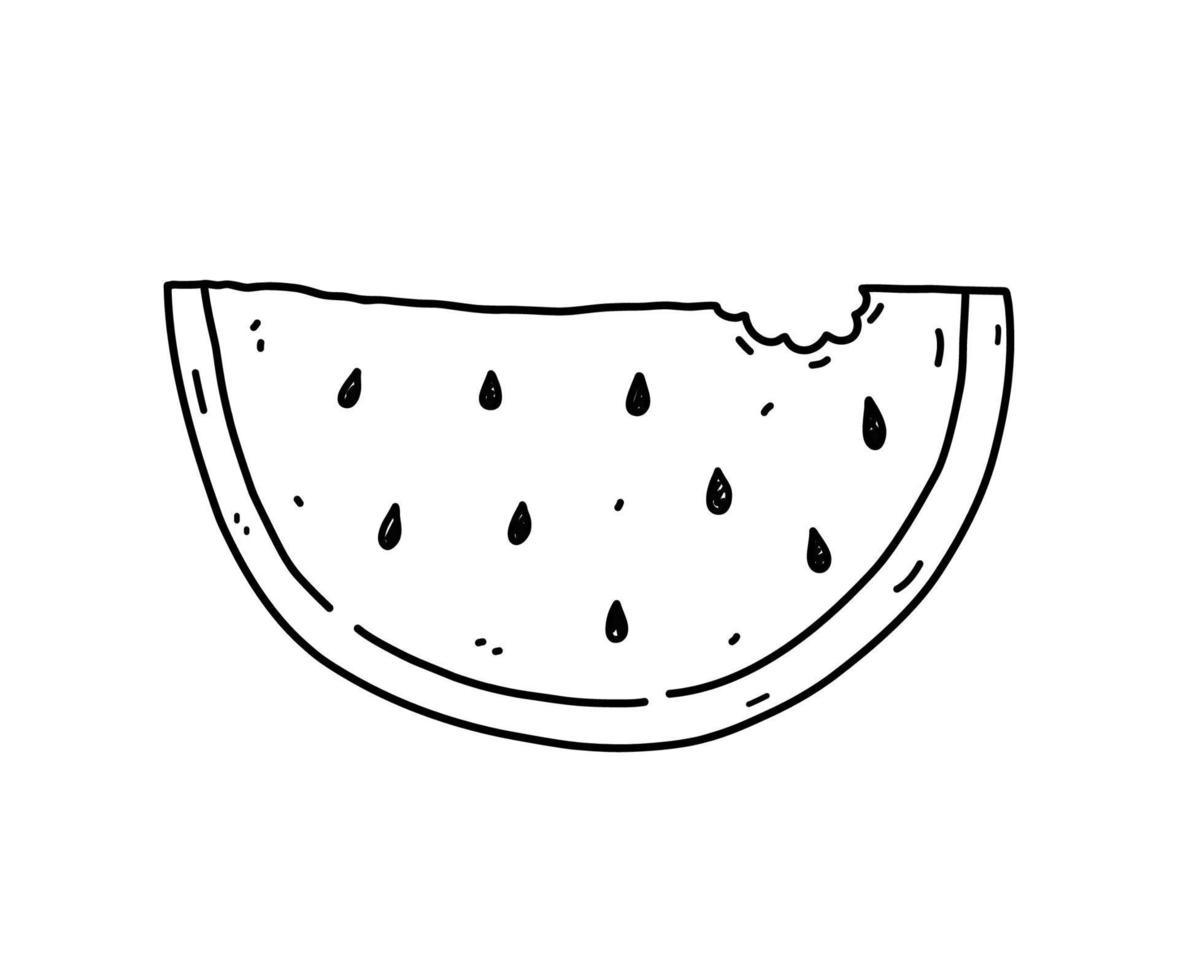 plakje watermeloen geïsoleerd op een witte achtergrond. biologische gezonde voeding. vector handgetekende illustratie in doodle stijl. perfect voor kaarten, logo, decoraties, recepten, verschillende ontwerpen.