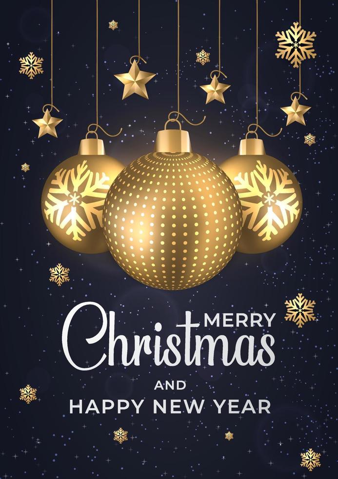 vrolijk Kerstmis en gelukkig nieuw jaar poster sjabloon. gloeiend lichten sterren bubbels voor Kerstmis vakantie. vector illustratie sjabloon.