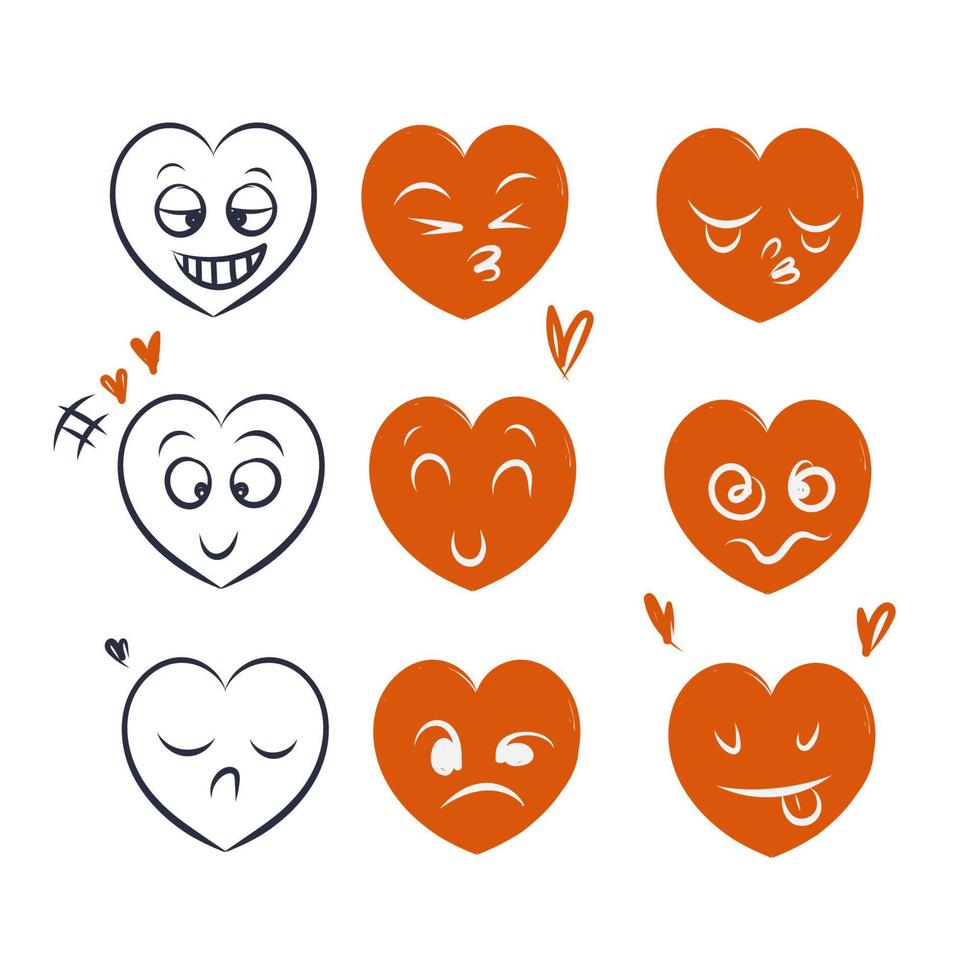 hand- getrokken tekening hart liefde met karakter emoticon gezicht illustratie vector