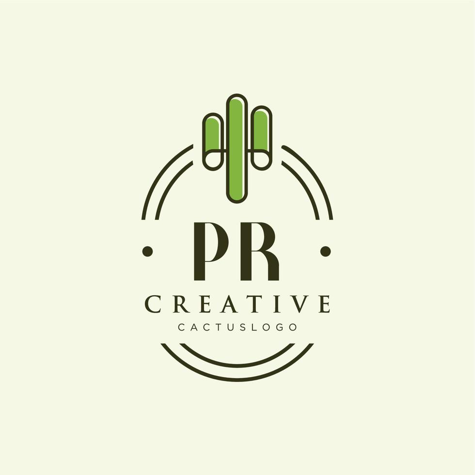 pr eerste brief groen cactus logo vector