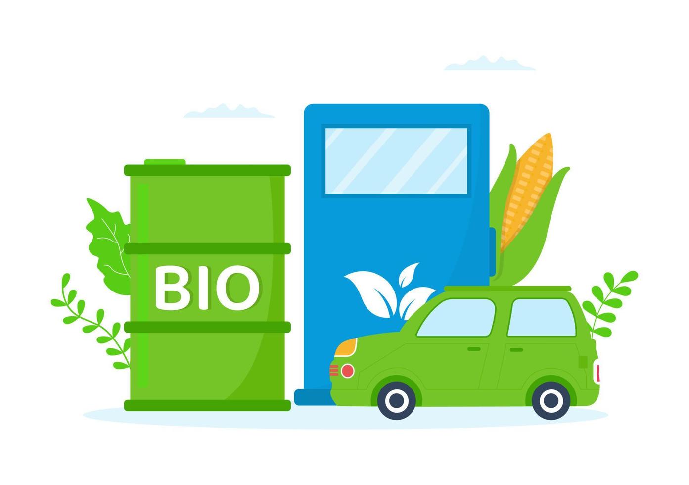 biobrandstof leven fiets van natuurlijk materialen en planten met groen vaten of biogas productie energie in vlak tekenfilm hand- getrokken Sjablonen illustratie vector