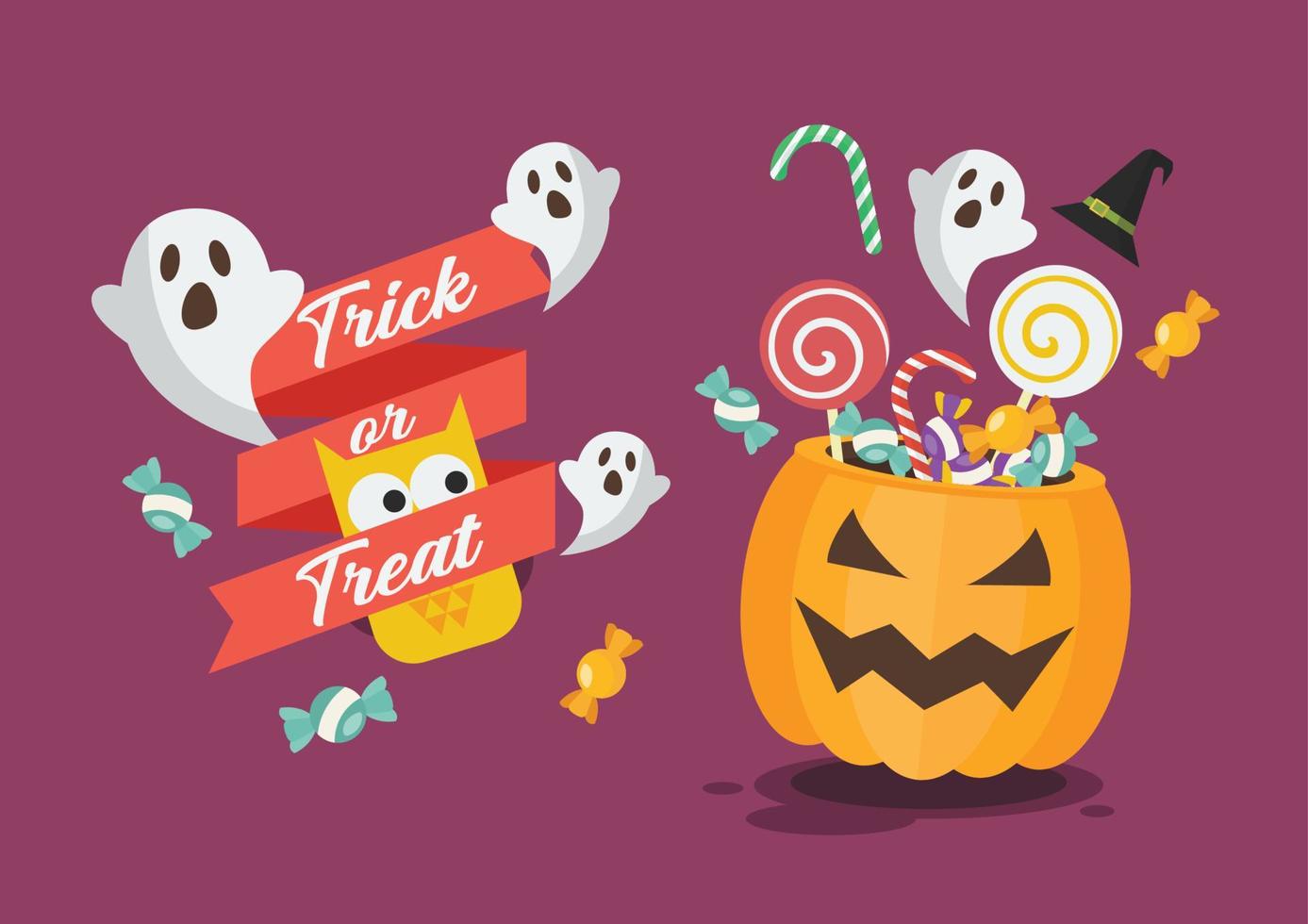 truc of traktatie poster met halloween pompoen mand vector