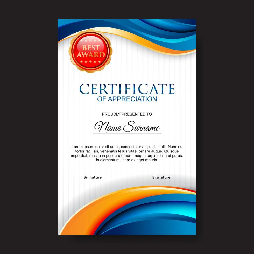 blauw profesional certificaat van waardering sjabloon vector