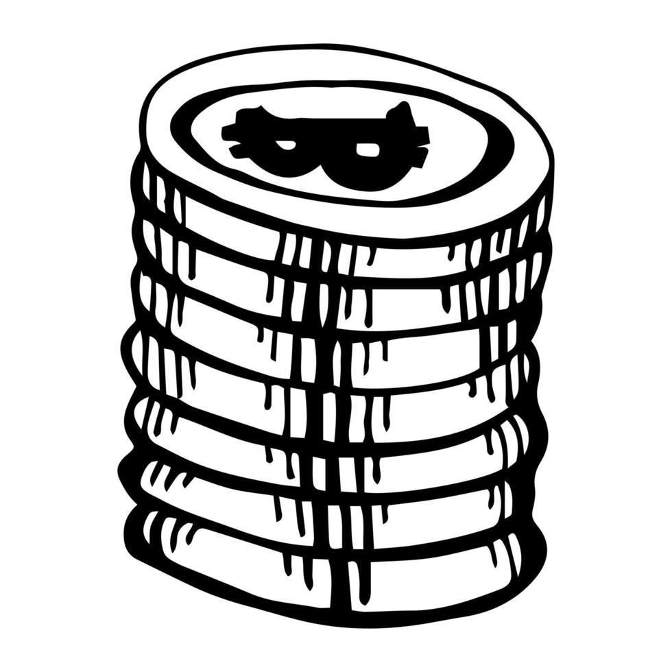 stack van bitcoin munten tekening, een hand- getrokken vector tekening illustratie van een stack van bitcoins.