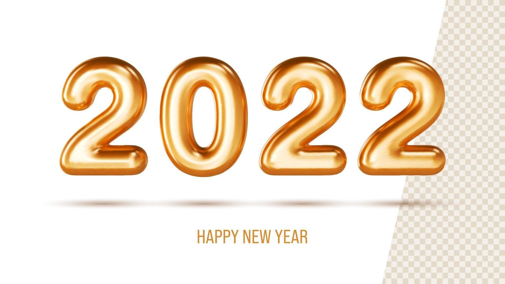 gelukkig nieuw jaar 2022. realistisch gouden metaal aantal met schaduwen. goud 2022 3d illustratie Kerstmis poster, Hoes kaart, folder, sjabloon. vector Kerstmis brochure