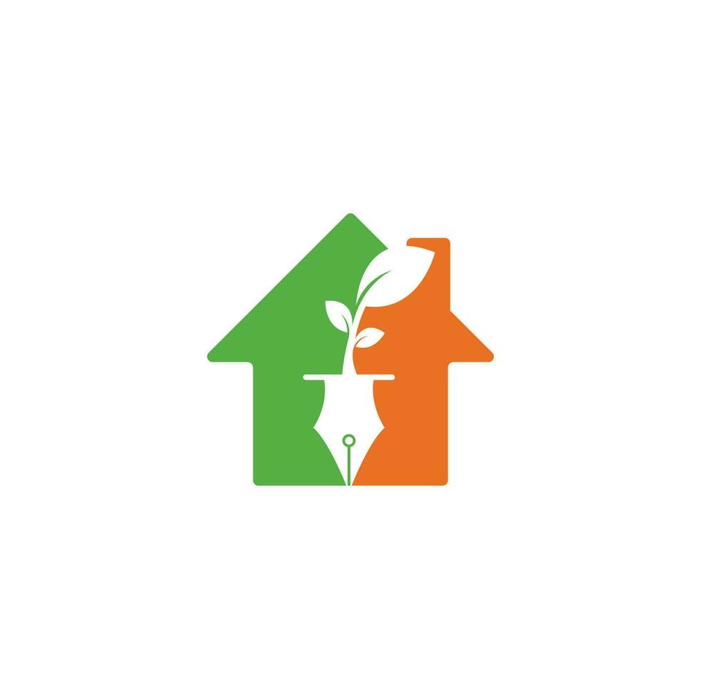 blad en pen huis vorm concept logo ontwerp. onderwijs en auteur gemeenschap logo. vector