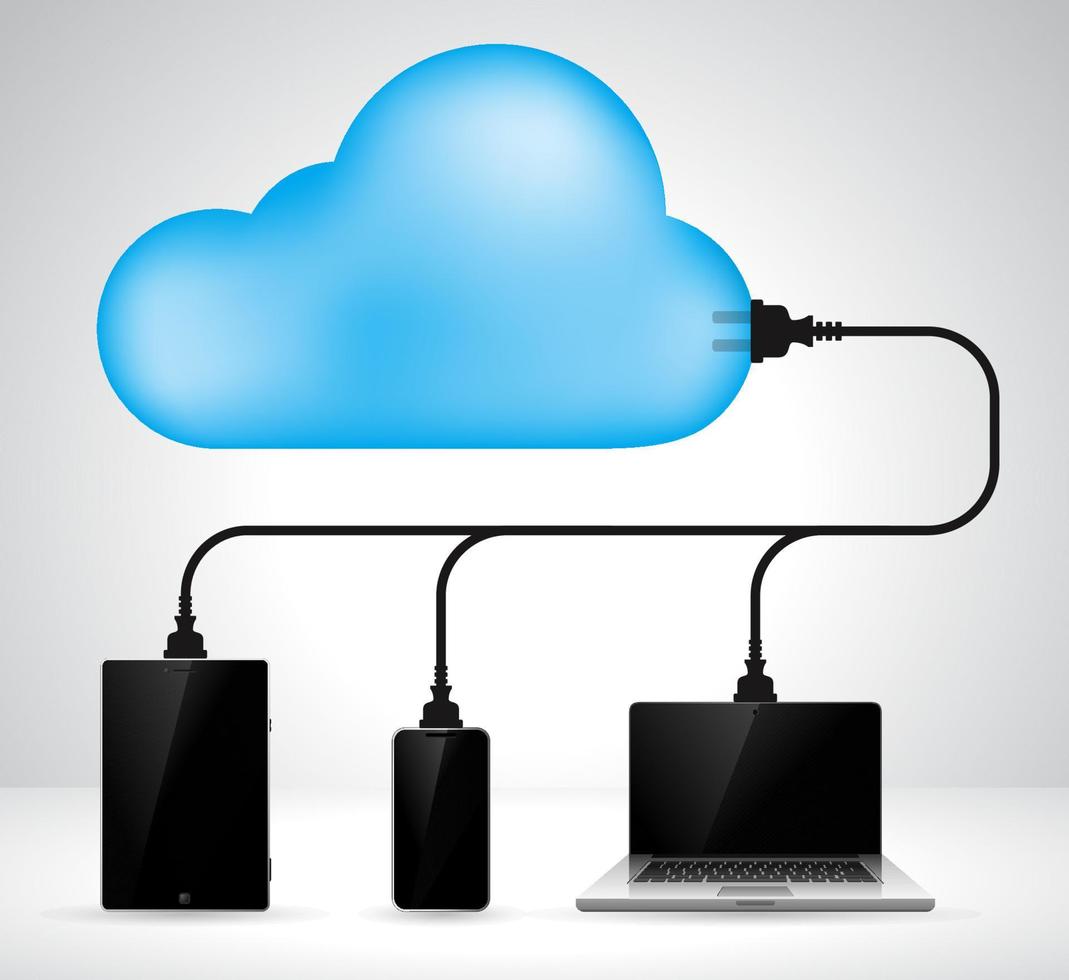 laptop, tablet pc en smartphone verbonden naar wolk vector
