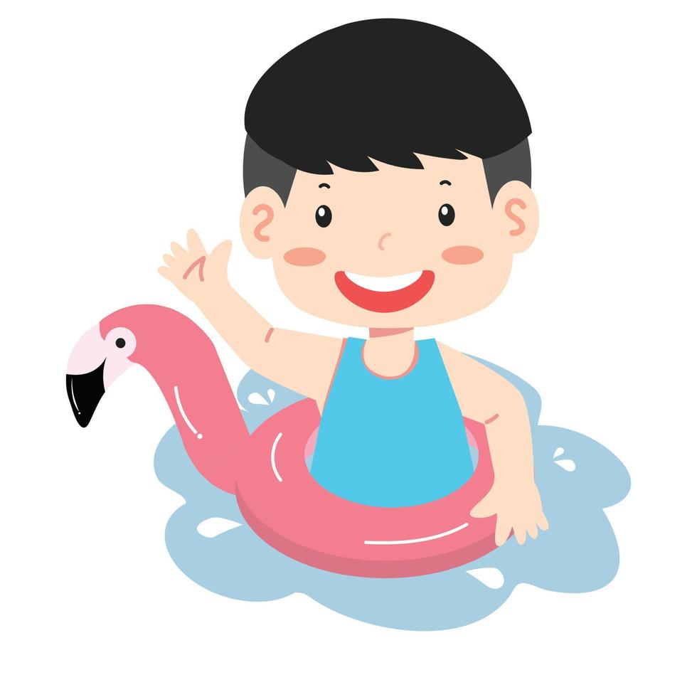 jongen zomer flamingo vlotter ring vector