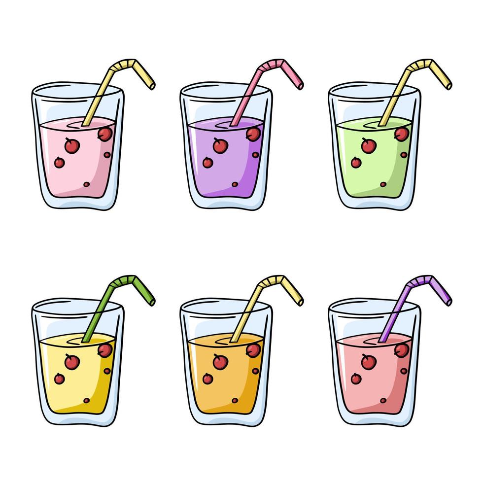 een reeks van gekleurde pictogrammen, fruit cocktail met bessen in een glas glas, vector illustratie in tekenfilm stijl Aan een wit achtergrond