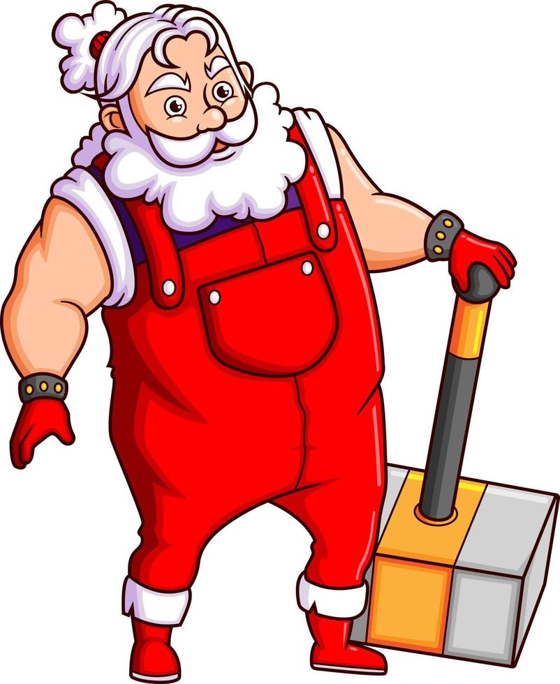 de gespierd de kerstman claus is Holding de groot donder bijl vector