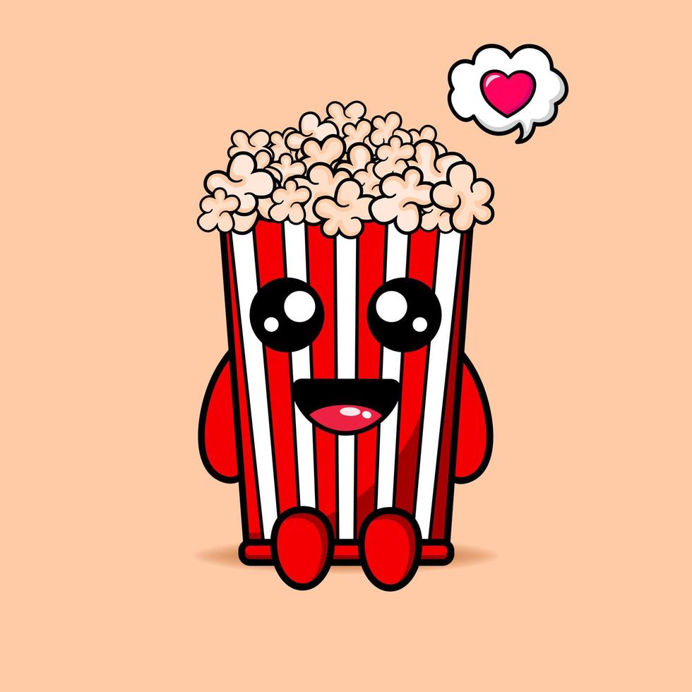 schattig popcorn zittend ontwerp mascotte kawaii vector