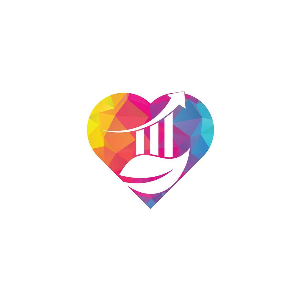 groen financiën blad hart vorm concept logo sjabloon met winst bar. bedrijf investering logo vector