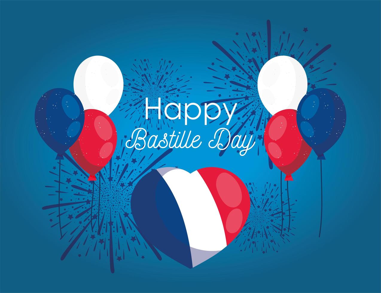 hart ballonnen met vuurwerk van happy bastille day vector