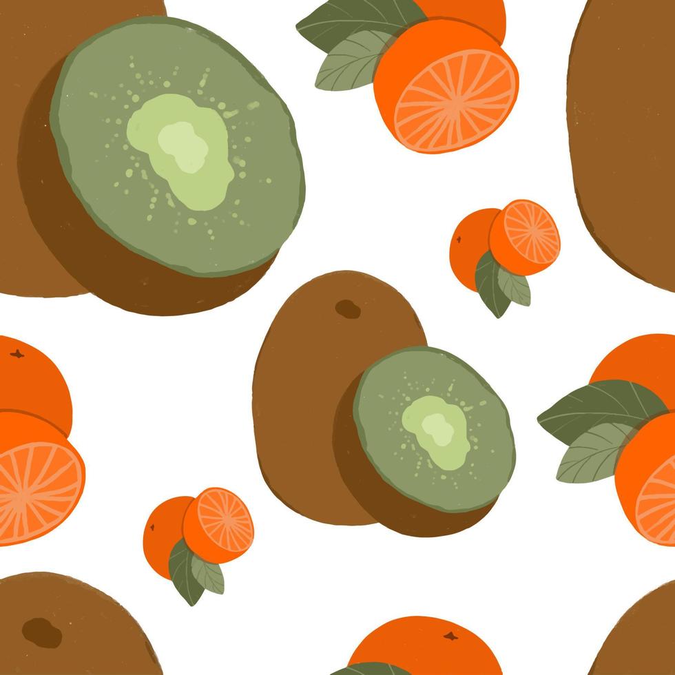 naadloos patroon oranje fruit en kiwi hand- getrokken vector