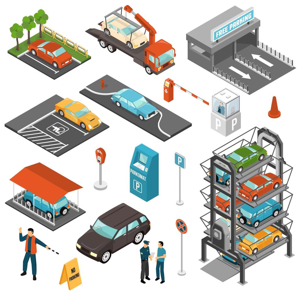 isometrische parkeergarage set vector