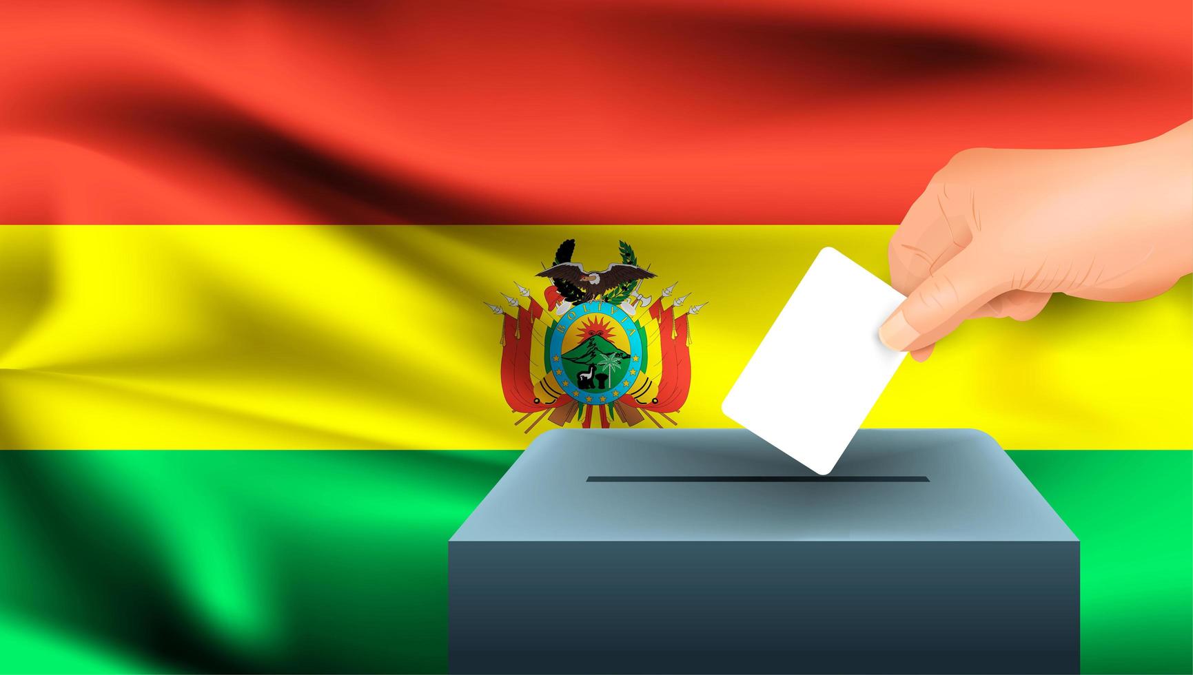 hand stemming in stembus met Boliviaanse vlag zetten vector