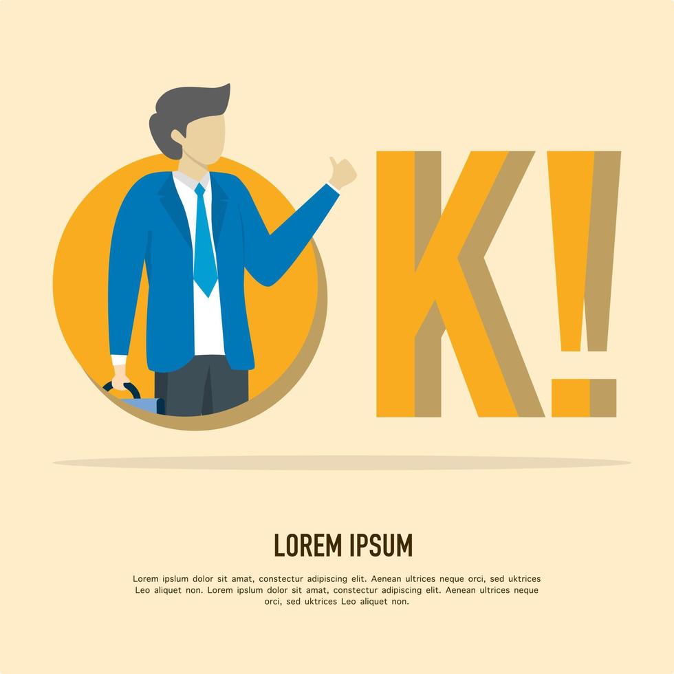 zakenman tonen OK symbool, zakenman tonen positief houding, zakenman geven duimen omhoog teken, karakter in brief O. tekenfilm vector illustratie